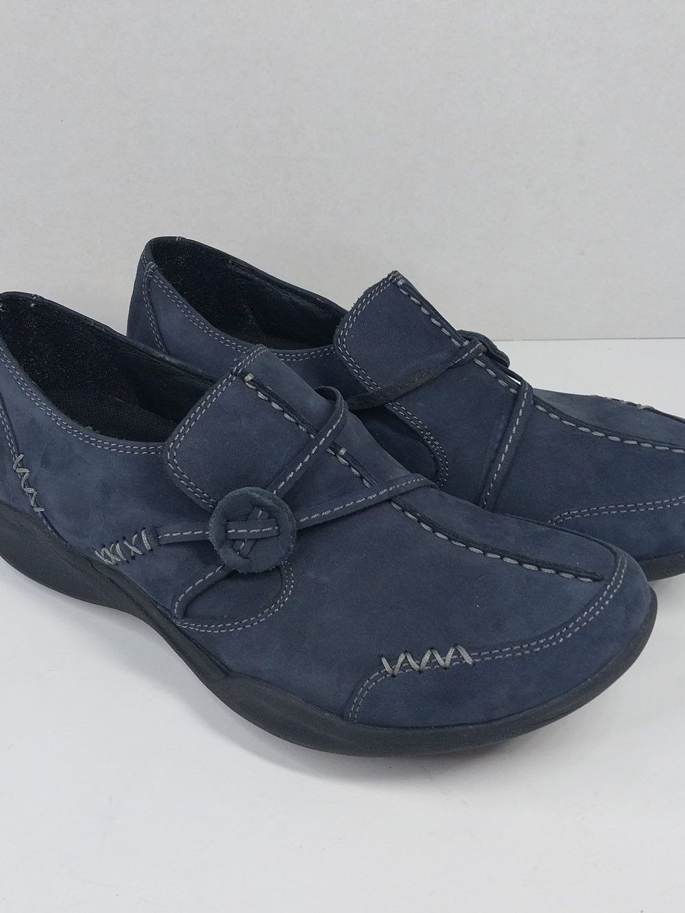 Clark's Wave Walk Womens Size 6 M Blue Leather Slip On Comfort Shoes